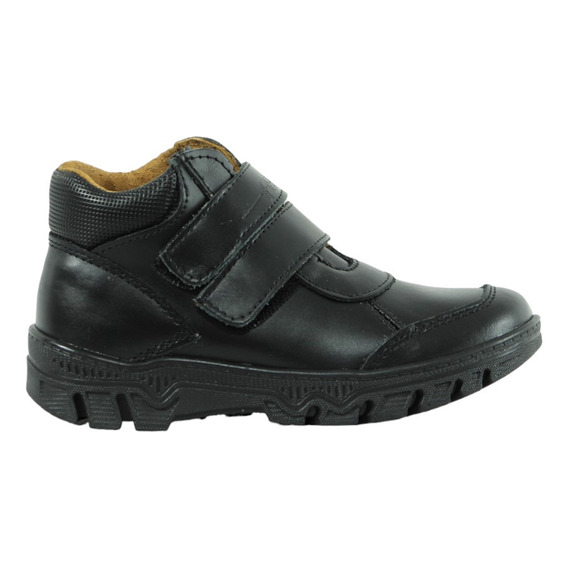 Botas Niño Piel Juvenil Negro Escolar Casual Botin Velcro 