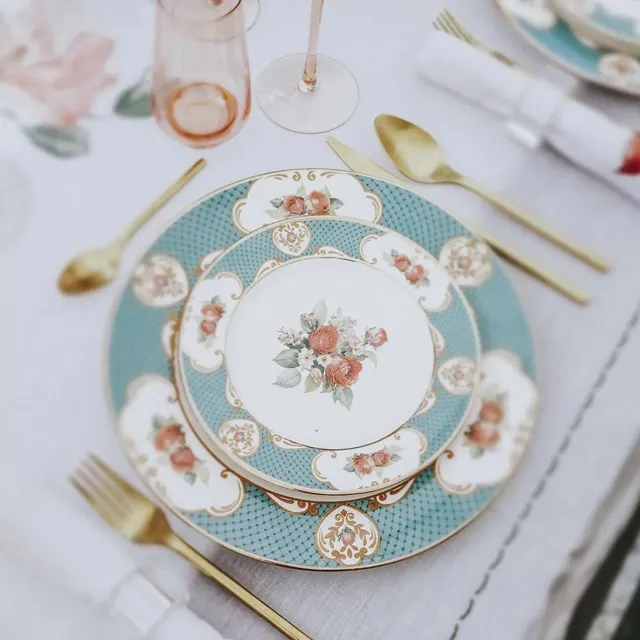 Conjunto 6 Pratos Fundo Singapura Turquesa 25cm Alleanza Multicor Florido