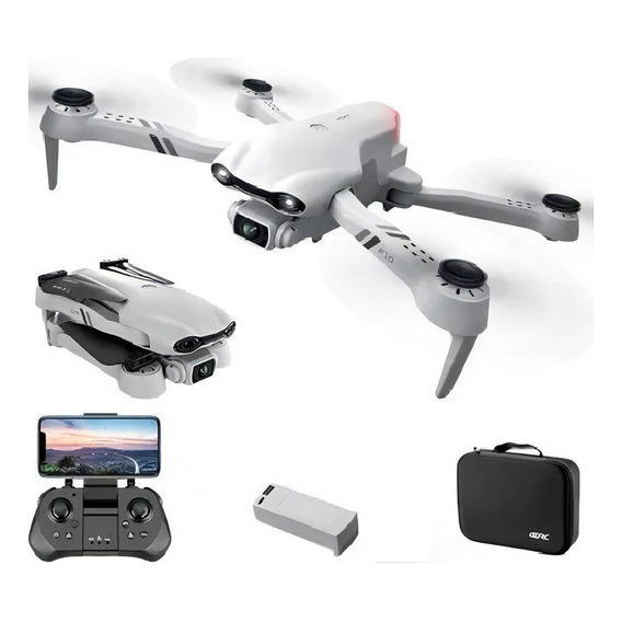 Dron F10 4drc con dos cámaras de 4K y funda con 25 pulgadas, color gris