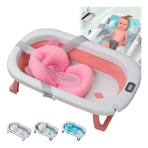 Bañera Tina De Baño Plegable Portatil Con Almohada Para Bebe