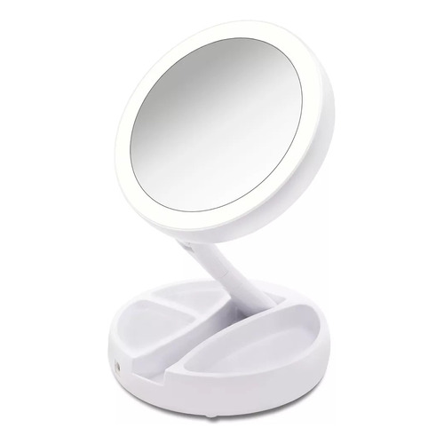 Espejo De Maquillaje Luz Led Doble Cara Ajustable Plegable Marco Blanco