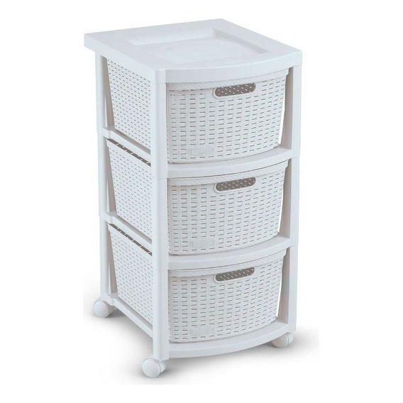 Cajonero Apariencia Rattan 3 Gavetas Altas Color Blanco nieve