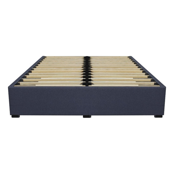 Base Cama Box Madera Tapiz King Size Lino Azul.