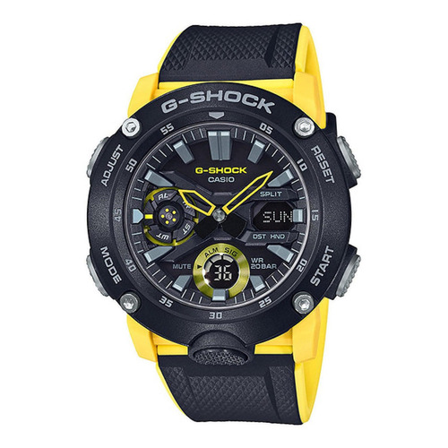 Reloj Casio G-shock Ga-2000-1a9dr Hombre Color de la correa Negro - Amarillo Color del bisel Negro Color del fondo Negro