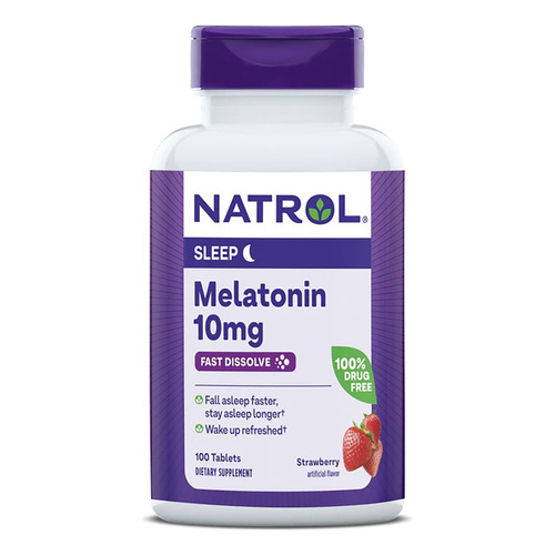 Natrol Melatonina 10 Mg | 100 Tabs | Rápida Absorción | Tamaño Gde Sabor Fresa