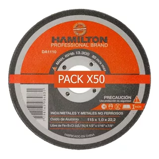 Disco Abrasivo Pack X50 Corte 115x1mm Acero Hierro Hamilton