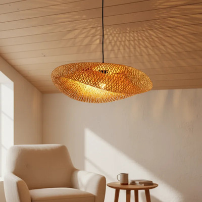 Colgante De Bambú 1×e27 50×35×15cm Mks - Natural