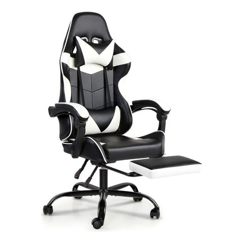 Silla Gamer Lumax Modelo Rom Con Apoyapies - Negro/blanco Color Blanco Material Del Tapizado Cuero Sintético