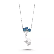 Precioso Collar De Plata .925 Elefante Con Globos Azules
