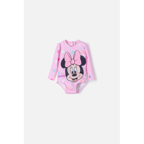 Vestido De Baño De Minnie Mouse Rosado Manga Larga Para Bebé