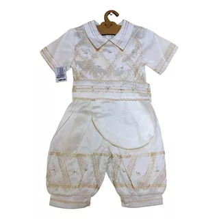 Ropon Beige Bautizo Niño Con Boina Y Cintilla Elegante