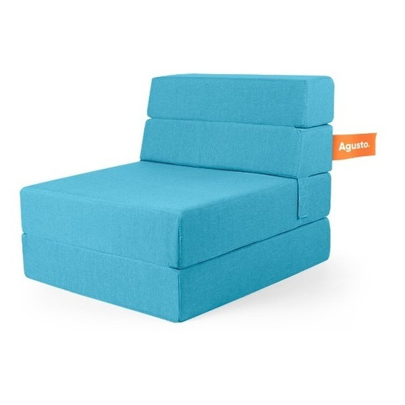Sofa Cama Individual Agusto ® Sillon Puff Plegable Colchon Color Aqua