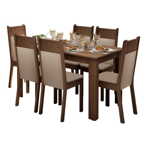 Juego Comedor Madesa Jaíne Mesa 6 Sillas Color Marrón/Crema/Beige sintético