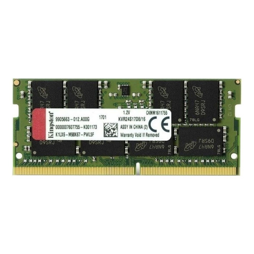 Memoria RAM ValueRAM color verde 16GB 1 Kingston KVR24S17D8/16