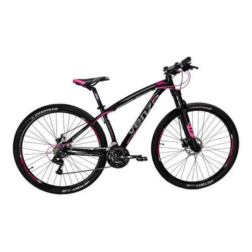 Mountain bike Venzo Shadow Series Loki Evo R29 16" 21v frenos de disco mecánico cambios Shimano color negro/rosa  