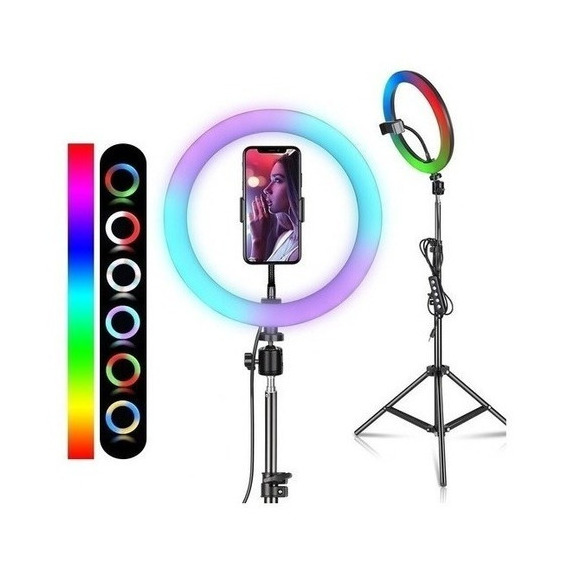 Aro De Luz Rgb Led Flash 26 Cm Fotografía Selfie + Trípode 2.10m