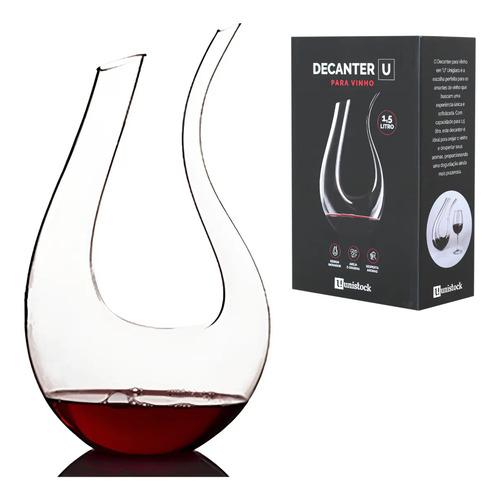 Decanter De Cristal Em U 1500ml Aerador Para Vinho Tinto