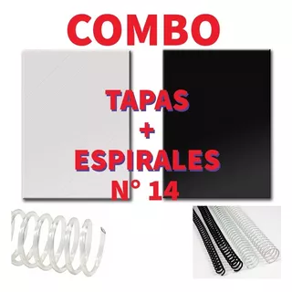 Combo 50 Espirales 14 Mm + Tapas A4 / 50 Negras + 50 Transp