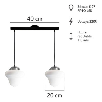 Colgante Rosario 2 Luces Opal Con Cromo Vintage Apto Led E27