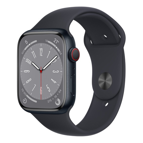 Apple Watch Series 8 GPS + Celular - Caja de aluminio color medianoche 45 mm - Correa deportiva color medianoche - Patrón - Distribuidor Autorizado