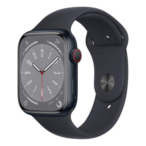 Apple Watch Series 8 GPS + Celular - Caja de aluminio color medianoche 45 mm - Correa deportiva color medianoche - Patrón - Distribuidor Autorizado