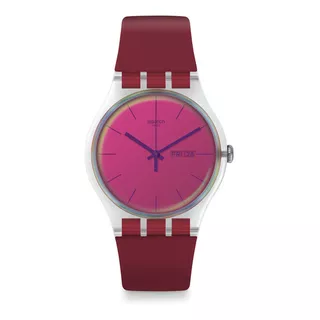 Reloj Swatch Suok717 100% Original Color De La Correa Morado Color Del Bisel Transparente Color Del Fondo Morado