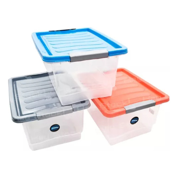 Pack X3u Caja Organizadora 12 Lts Con Tapa Y Traba 38x30x15