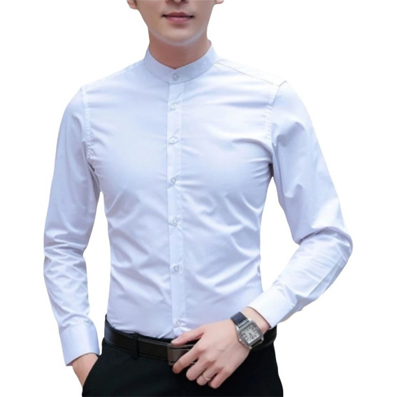 Camisa Manga Larga Cuello Neru Pima Slim Fit De Hombre