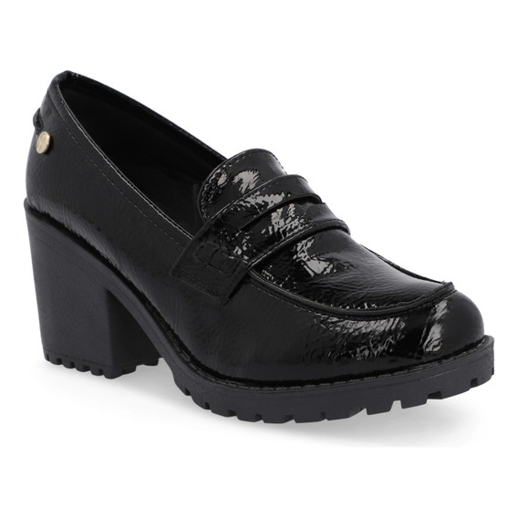 Zapato Dama Casual Flexible Charol Tacón 7,5 Cm Negro 355-19