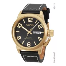 Relógio Masculino Dourado Pulseira De Couro Magnum Ma31542b