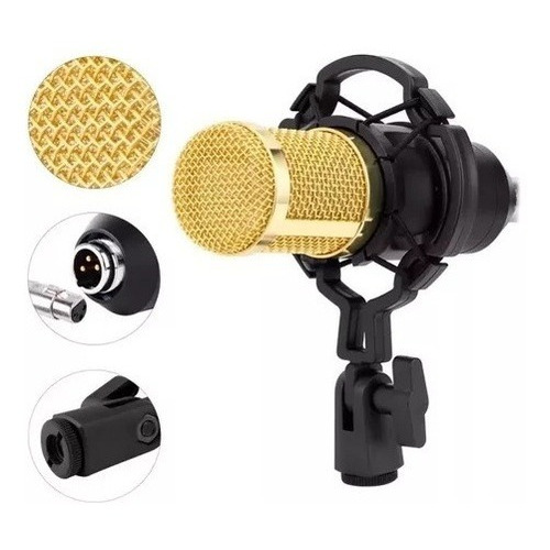 Microfono Condenser Omnidireccional Negro/dorado Vt-power Bm800; Con Soporte Araña Incluido.