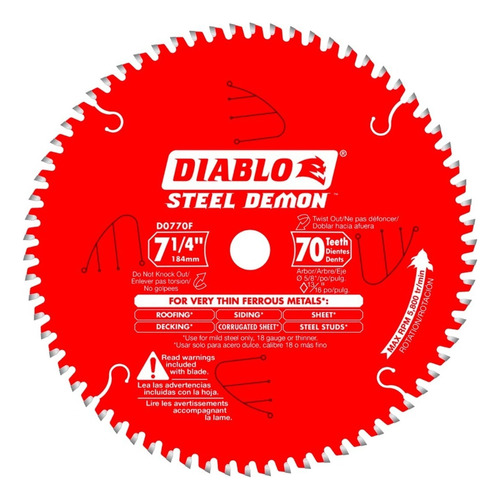 Disco Diablo Para Sierra Circular 7-1/4 70 Dientes Metal