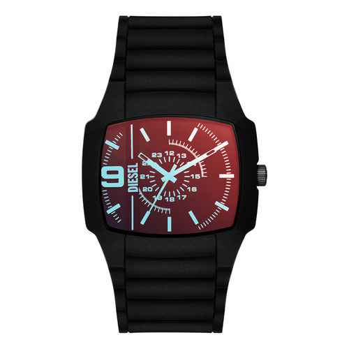 Reloj de pulsera Diesel Mega Chief DZ2166, analógico, para hombre, fondo negro, con correa de silicona color negro, bisel color negro y hebilla simple