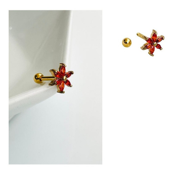 Piercing Acero Inoxidable Mujer Piercing Flor Rojo