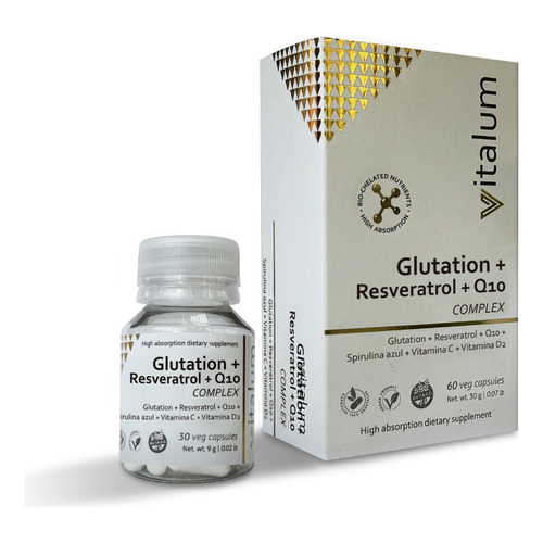 Glutation + Resveratrol + Q10 Complex Vitalum X30 Capsulas Sabor Sin Sabor