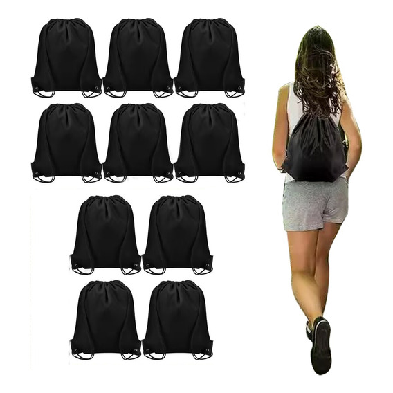 10 Bolsas Morral De Cruda 42x34 Cm Para Estampar Color Negro