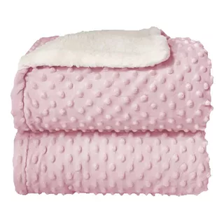 Cobertor Donna Bebê Plush Com Sherpa Dots Rosa Bebê