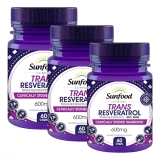 Trans Resveratrol 600 Mg 98% Puro 60 Cáps Sunfood 3 Potes
