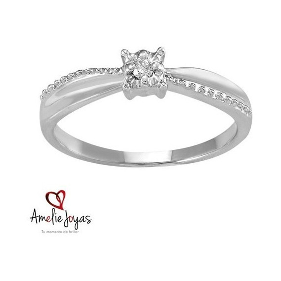 Anillo De Compromiso Amelie Joyas Oro Blanco 10k C/swarovski