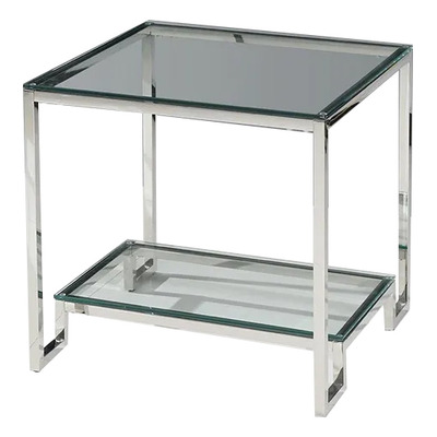 Mesa De Apoyo Acero Cromado Y Vidrio Templado Deco Rock Gmg Cromo