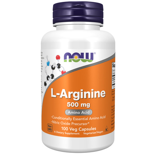 Suplemento en cápsula NOW  L-Arginine 500 mg en pote de 98g 100 un