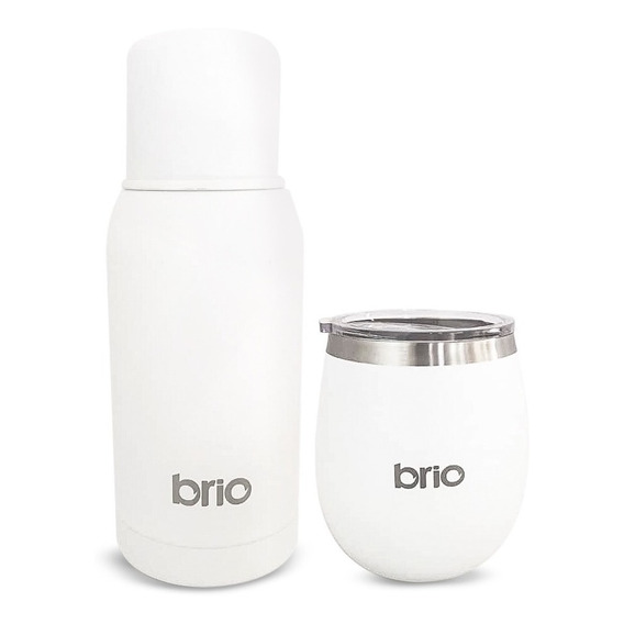 Set De Termo 750 Ml Y Mate Con Tapa Brio Acero Inox 