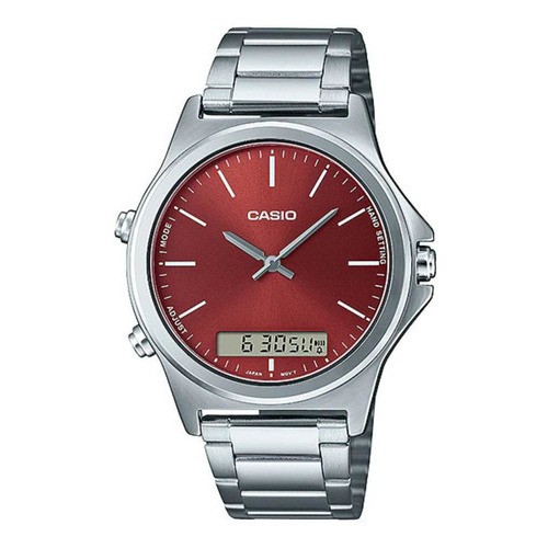 Reloj Casio Hombre Mtp-vc01d-5e Analo-digi Malla Acero Ø40mm Color de la malla Plateado Color del bisel Plateado Color del fondo Rojo