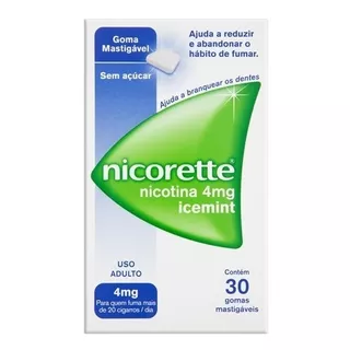 Nicorette Icemint 4mg 30 Tabletes Goma Mastigável Chiclete Sabor Ice Mint