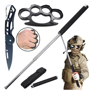 Bastón Retráctil Táctico Seguridad Defensa+manopla+cuchillo