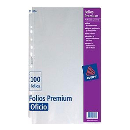 Folios Avery Oficio Premium 70 Micrones Polipropileno X 100