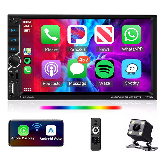 Estéreo Hd 7in Con Inalámbrico Android Auto Carplay Y Cámara