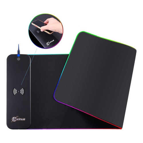 Mouse Pad Xinua Gamer 80x30 Rgb Carga Rapida Inalambrico Qi Color Negro