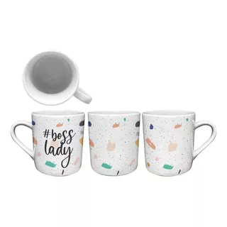 Caneca Ceramica Decor 300ml Branco Mulher Hashtag Boss Lady