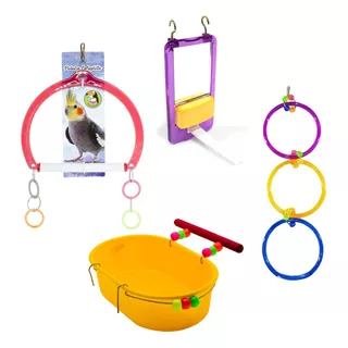 Kit Com 4 Brinquedos Para Calopsitas Agapornis E Periquitos